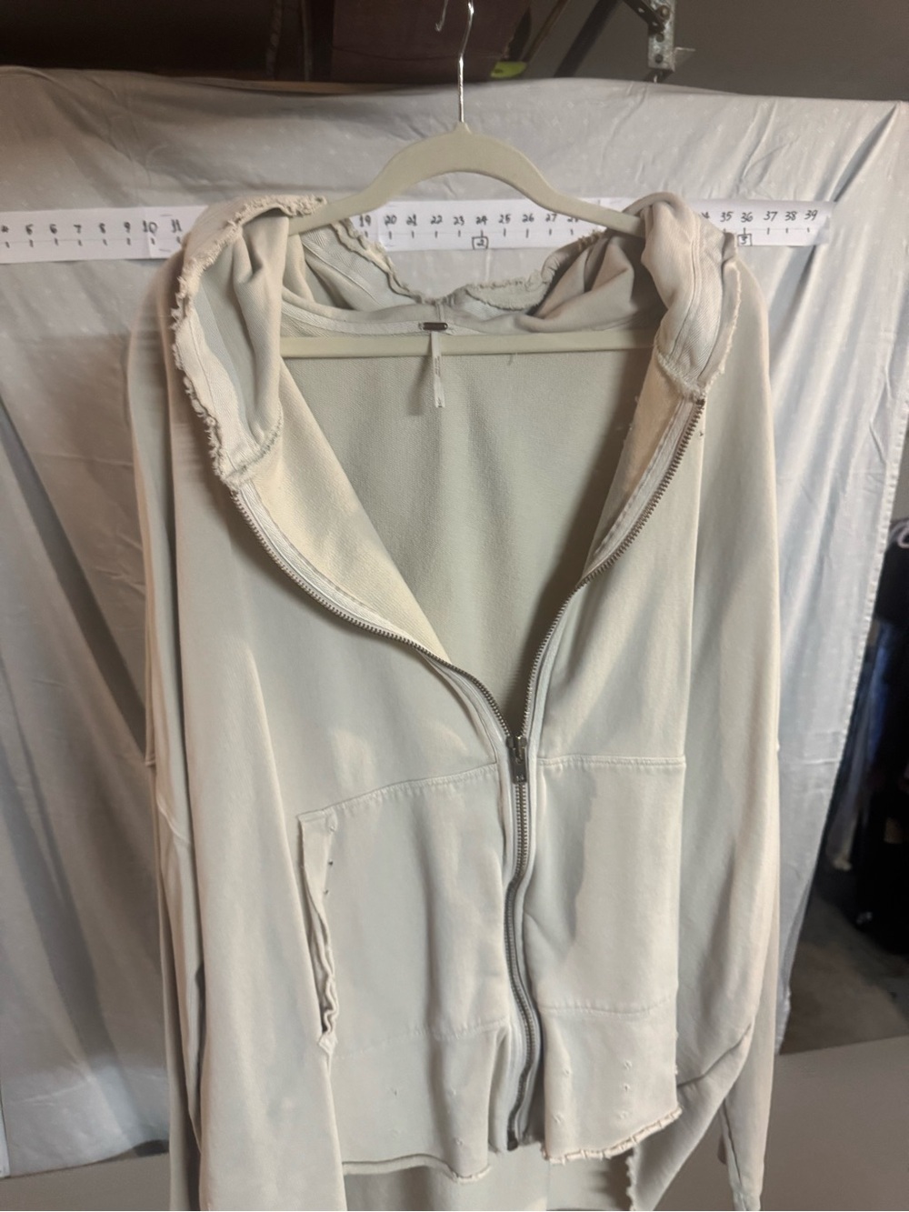 Free People Light Beige Zip Hoodie